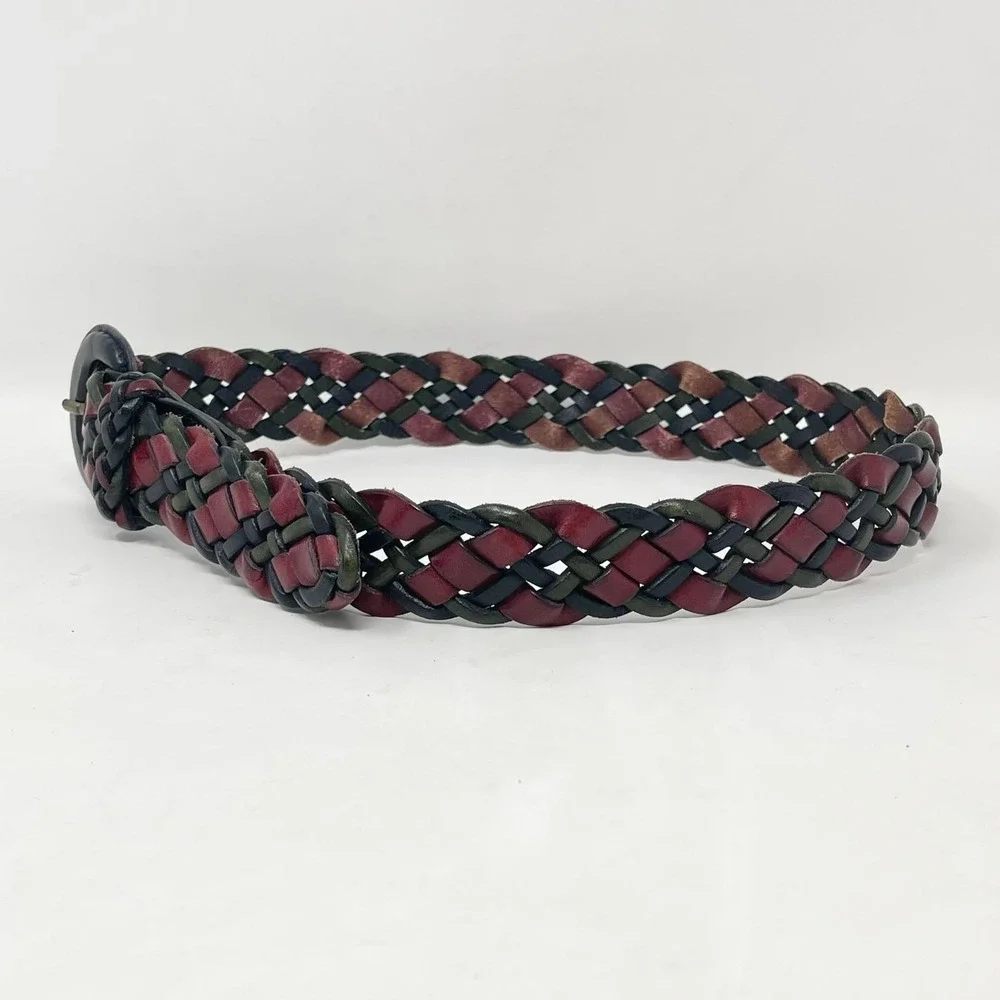 VTG Turkish Collection Braided Belt Wms Small Red Multi Leather Woven 90s Grunge